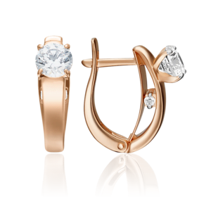 Серьги с английским замком из красного золота с фианитами 02-4318-00-501-1110-38