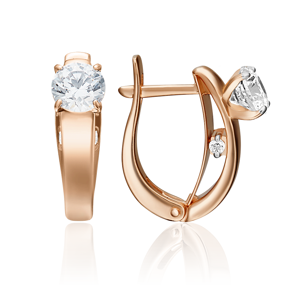 Серьги с английским замком из красного золота с фианитами 02-4318-00-501-1110-38