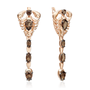 Серьги «Скорпионы» с английским замком из красного золота с кварцем дымчатым 02-5294-00-202-1110