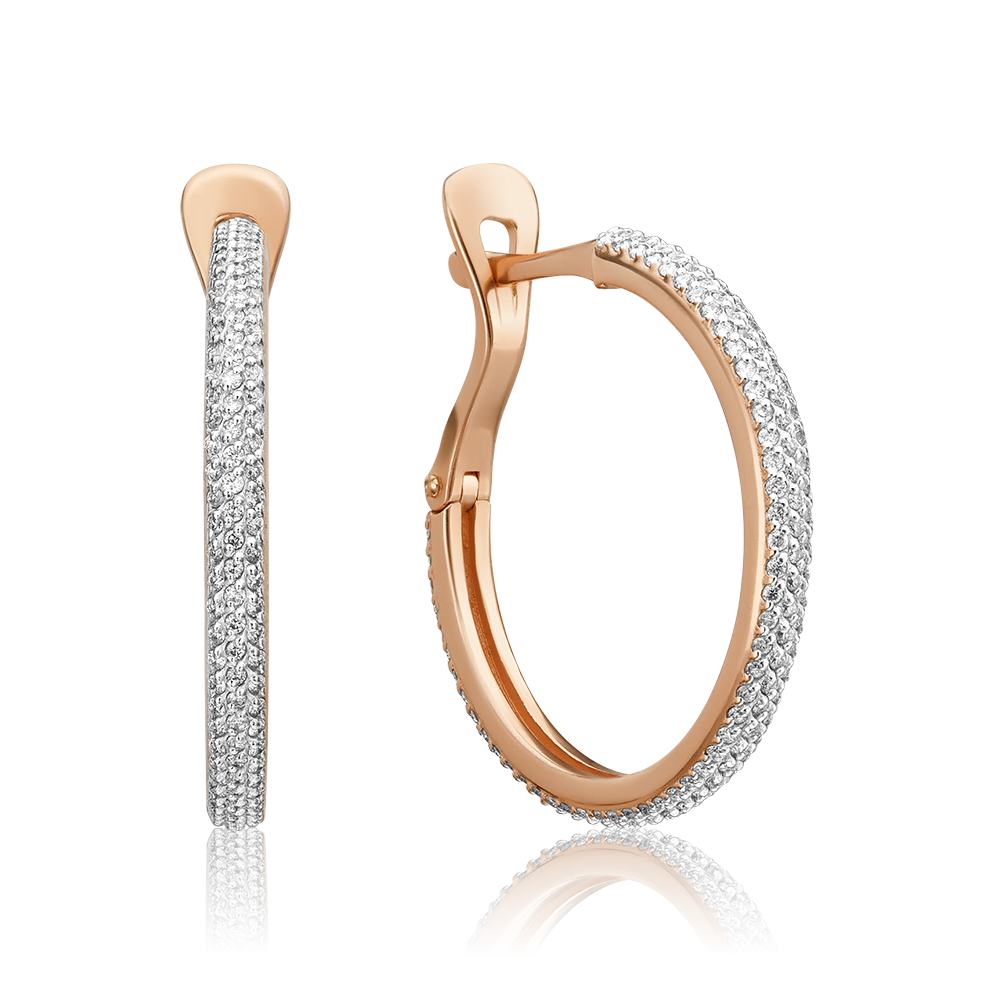 Серьги с английским замком из красного золота с бриллиантами 02-3258-00-101-1110-30