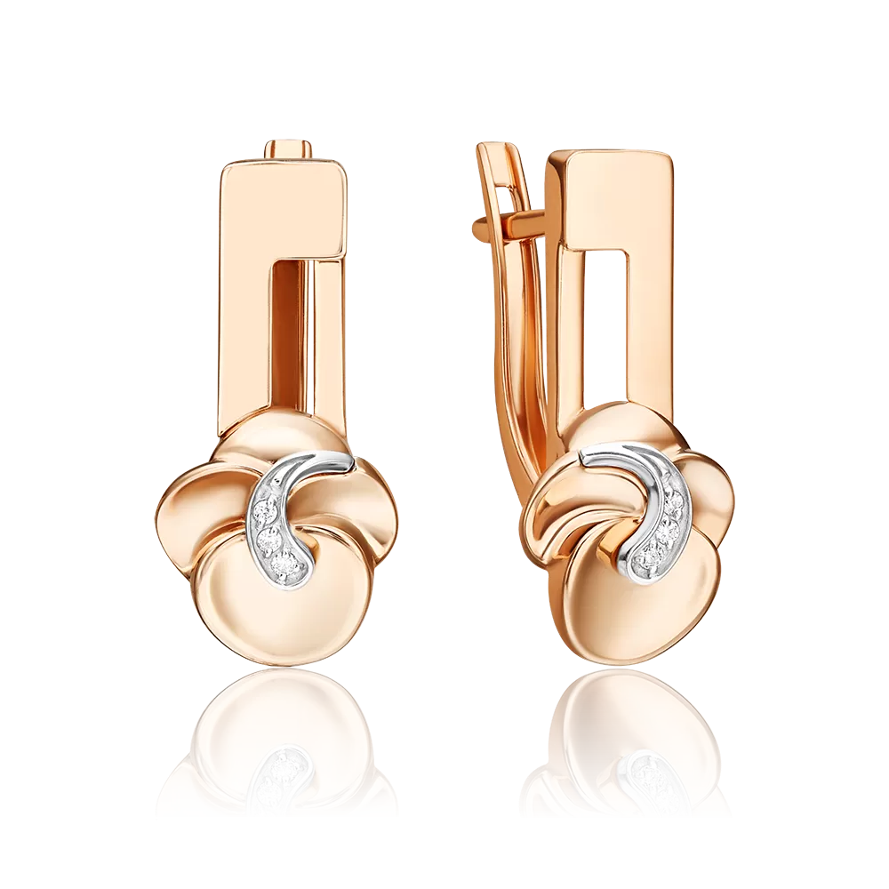 Серьги с английским замком из комбинированного золота с бриллиантами 02-5020-00-101-1111