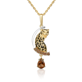 Подвеска «Леопард» из комбинированного золота с кварцем дымчатым и эмалью 03-3626-00-202-1121