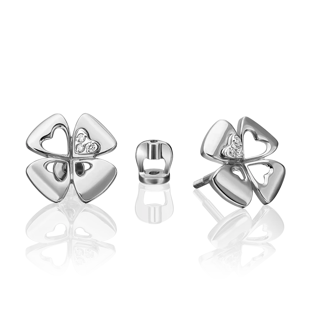 Серьги-пусеты «Клевер. Незабываемые моменты» из белого золота с бриллиантами 02-4821-00-101-1120