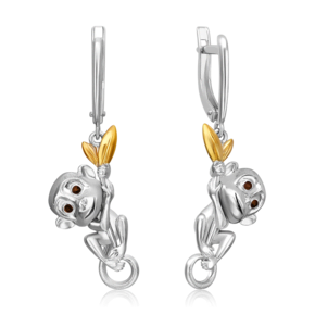 Серьги «Обезьяны» с английским замком из серебра с эмалью 02-5118-00-000-0200