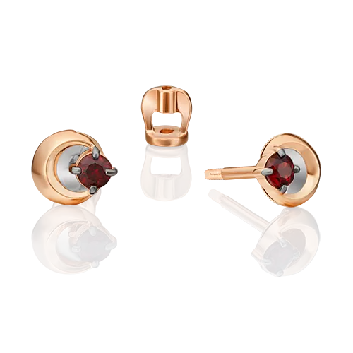 Серьги-пусеты «Импульс» из комбинированного золота с гранатом 02-4732-00-204-1111-75