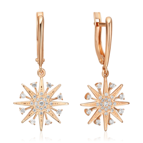 Серьги «Звёзды» с английским замком из красного золота с фианитами 02-5614-00-401-1110