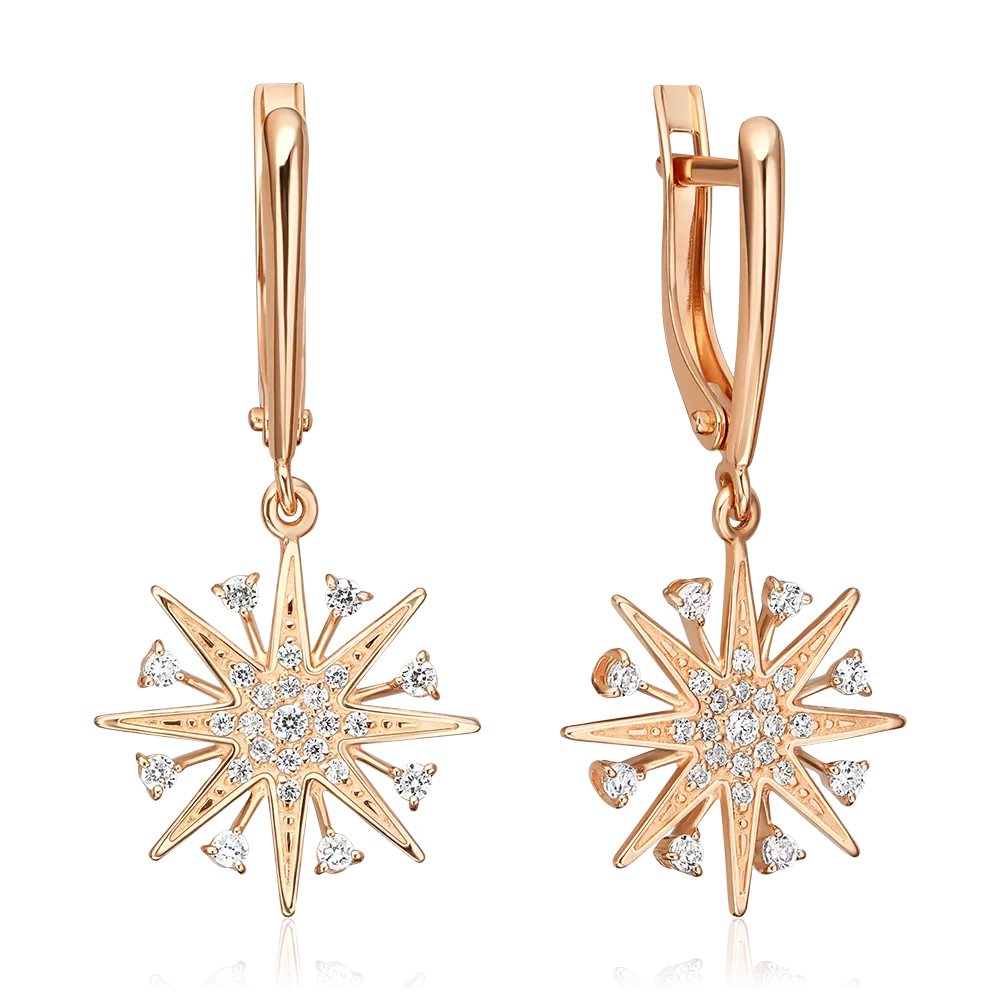 Серьги «Звёзды» с английским замком из красного золота с фианитами 02-5614-00-401-1110