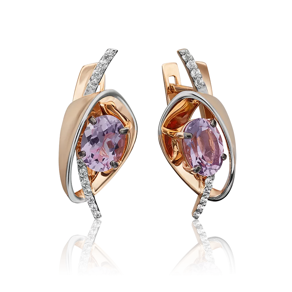 Серьги с английским замком из красного золота с аметистом и натуральными топазами white 02-4476-00-225-1110-57