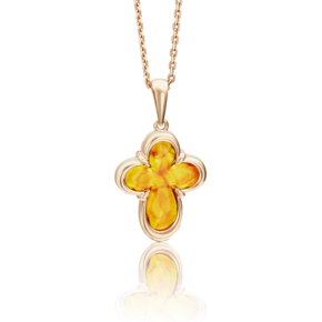 Декоративный крест из красного золота с янтарём 03-2560-00-271-1110-46