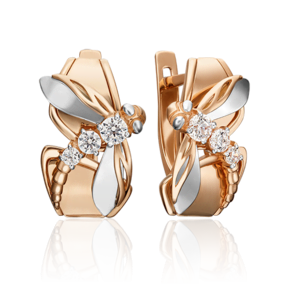 Серьги «Стрекозы» с английским замком из комбинированного золота с фианитами 02-4529-00-501-1111-38