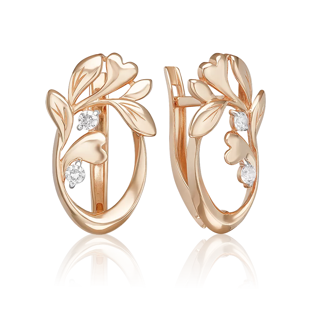 Серьги «Цветущее дерево» с английским замком из красного золота с фианитами 02-5410-00-401-1110