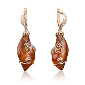 Серьги с английским замком из красного золота с янтарём 02-3707-00-271-1110-46