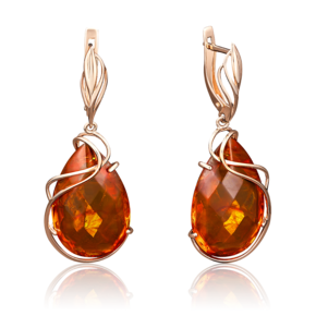 Серьги с английским замком из красного золота с янтарём 02-3708-00-271-1110-46