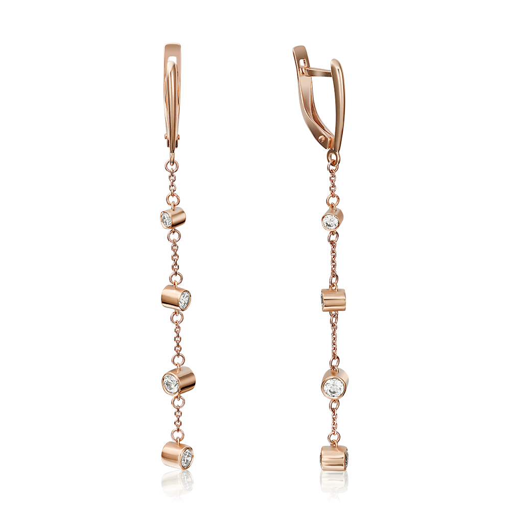 Серьги с английским замком из красного золота с фианитами 02-4288-00-501-1110-38