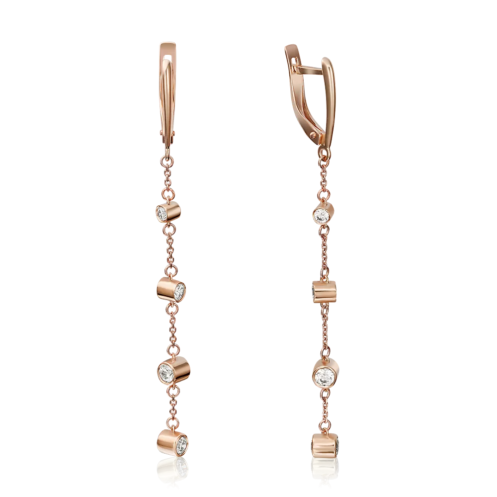 Серьги с английским замком из красного золота с фианитами 02-4288-00-501-1110-38