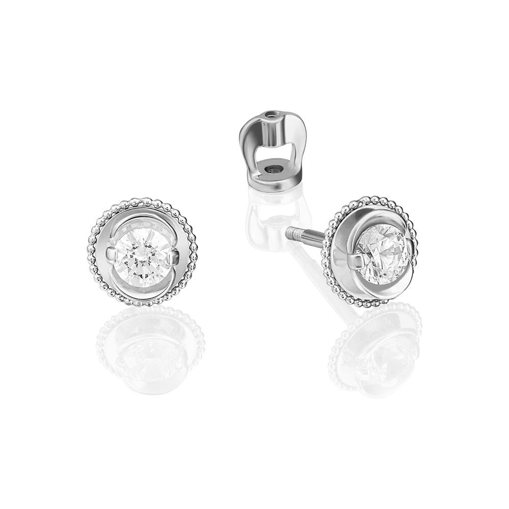Серьги-пусеты из белого золота с фианитом 02-4126-00-501-1120-38