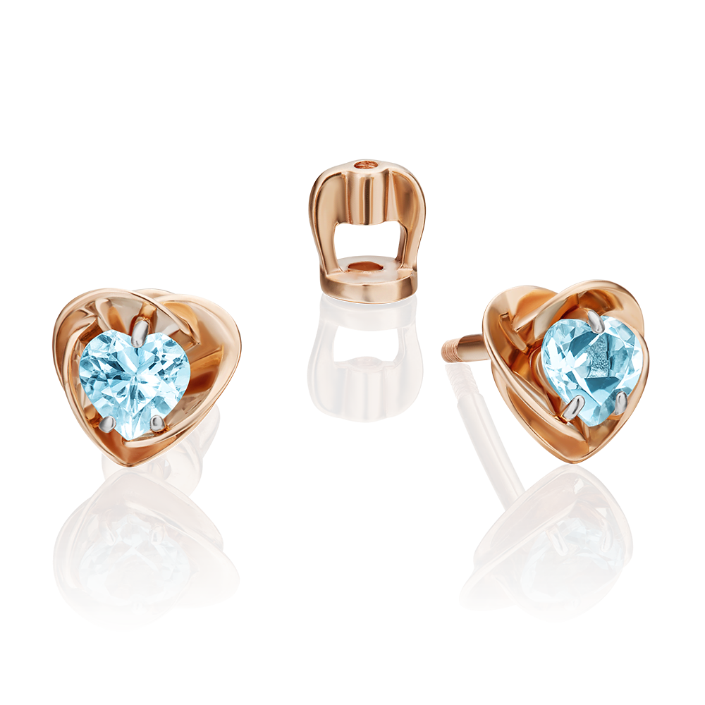 Серьги-пусеты «Сердца» из красного золота с топазом 02-4402-00-201-1110-57