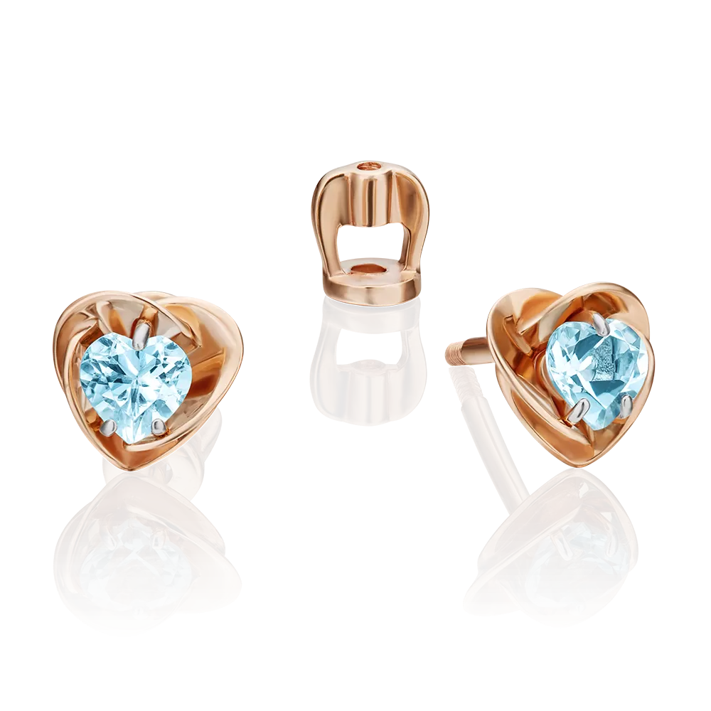 Серьги-пусеты «Сердца» из красного золота с топазом 02-4402-00-201-1110-57
