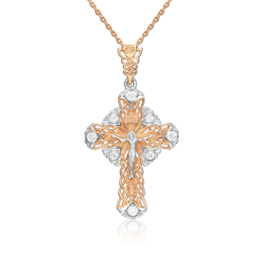 Православный крест из комбинированного золота с фианитами 03-1398-00-401-1111-03