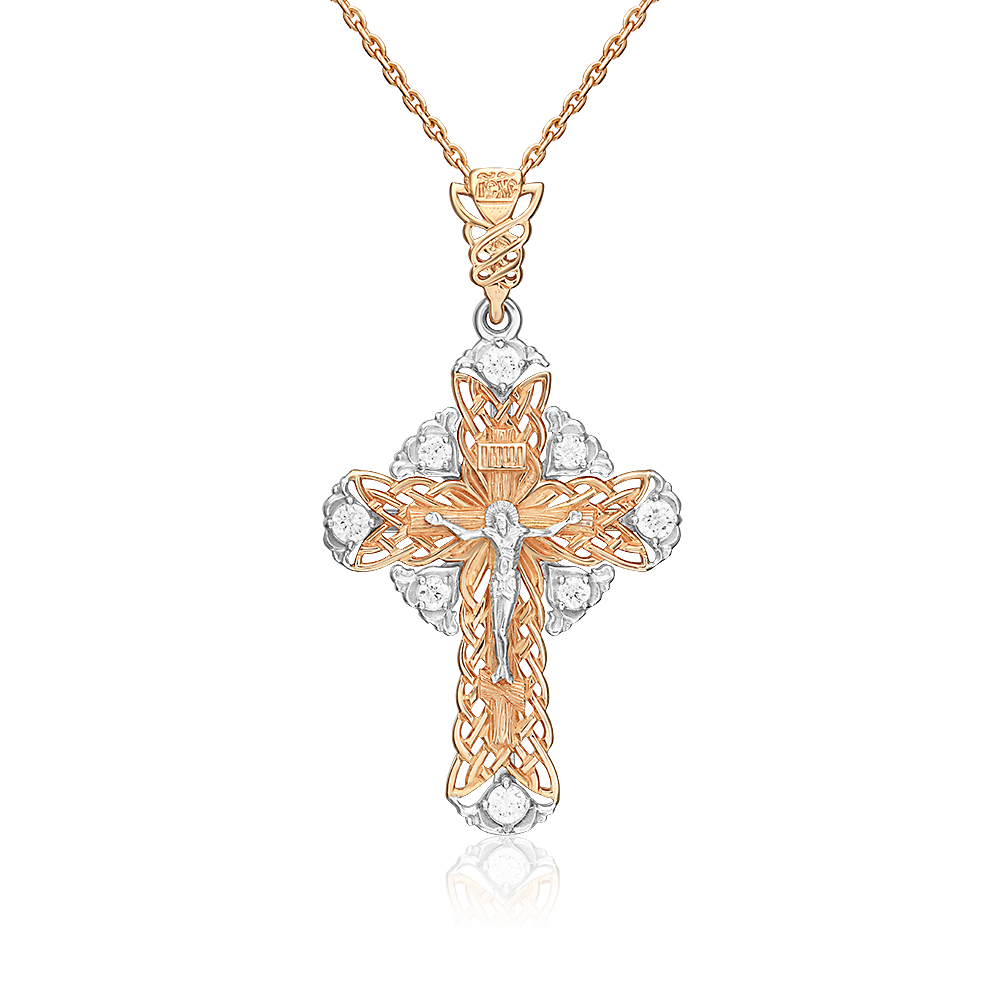 Православный крест из комбинированного золота с фианитами 03-1398-00-401-1111-03
