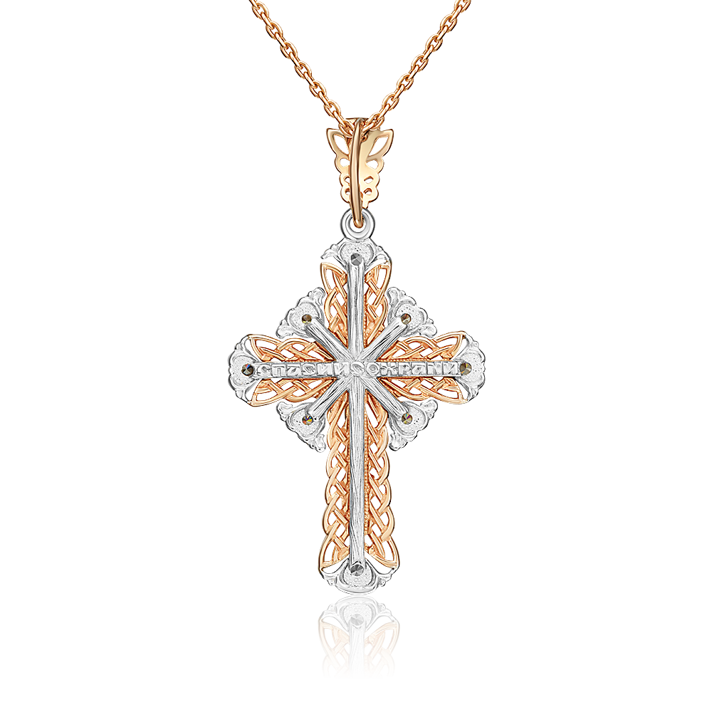 Православный крест из комбинированного золота с фианитами 03-1398-00-401-1111-03
