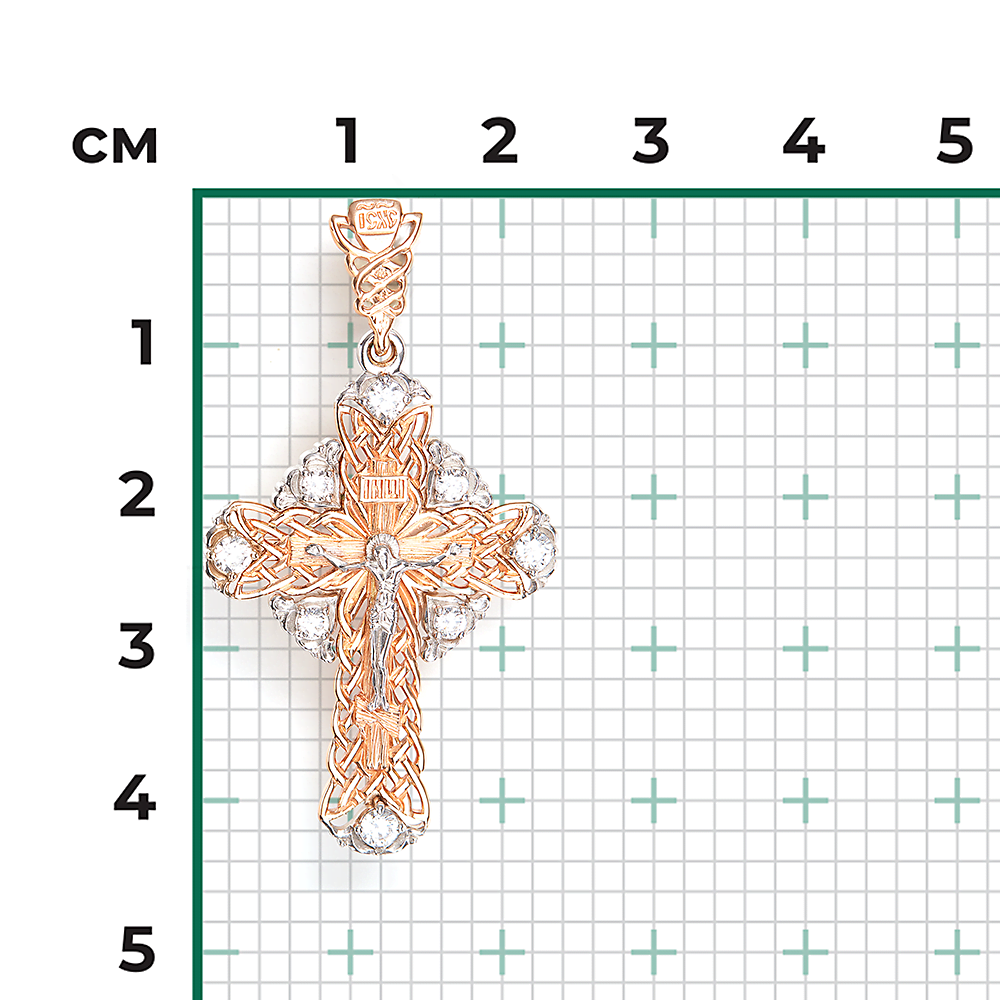 Православный крест из комбинированного золота с фианитами 03-1398-00-401-1111-03