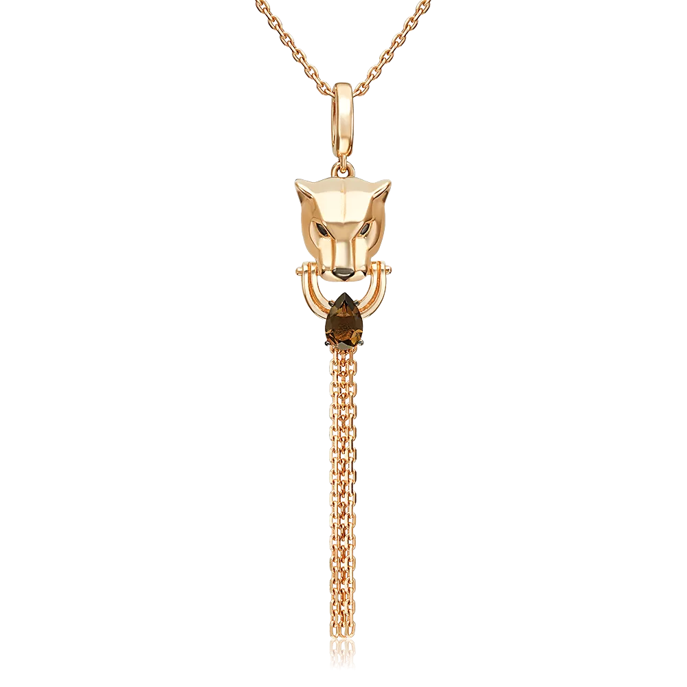 Подвеска «Пантера» из красного золота с кварцем дымчатым 03-3628-00-202-1110