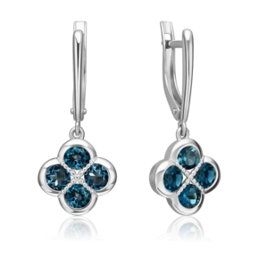 Серьги «Клевер» с английским замком из белого золота с топазами 02-5543-01-201-1120