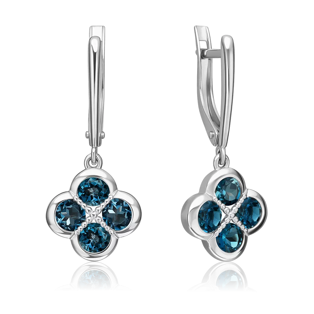 Серьги «Клевер» с английским замком из белого золота с топазами 02-5543-01-201-1120