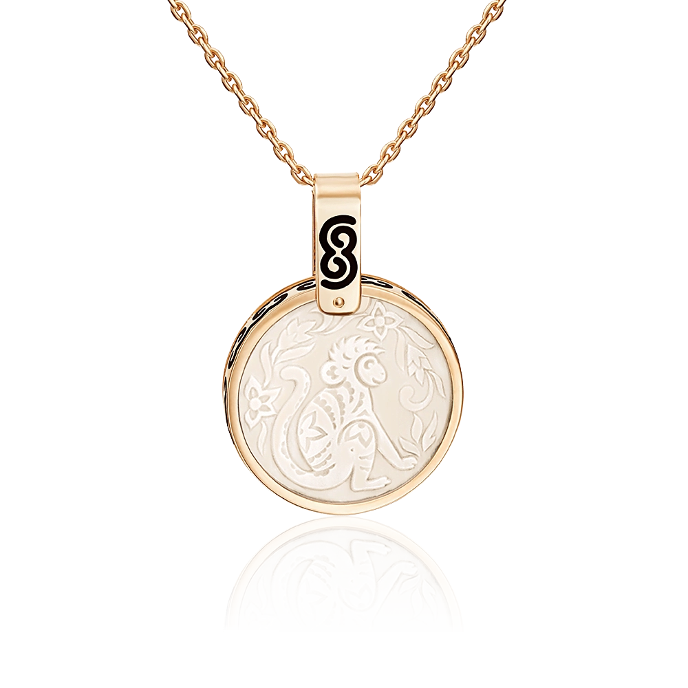 Подвеска «Год Обезьяны» из красного золота с бивнем мамонта и эмалью 03-2452-09-292-1110-46