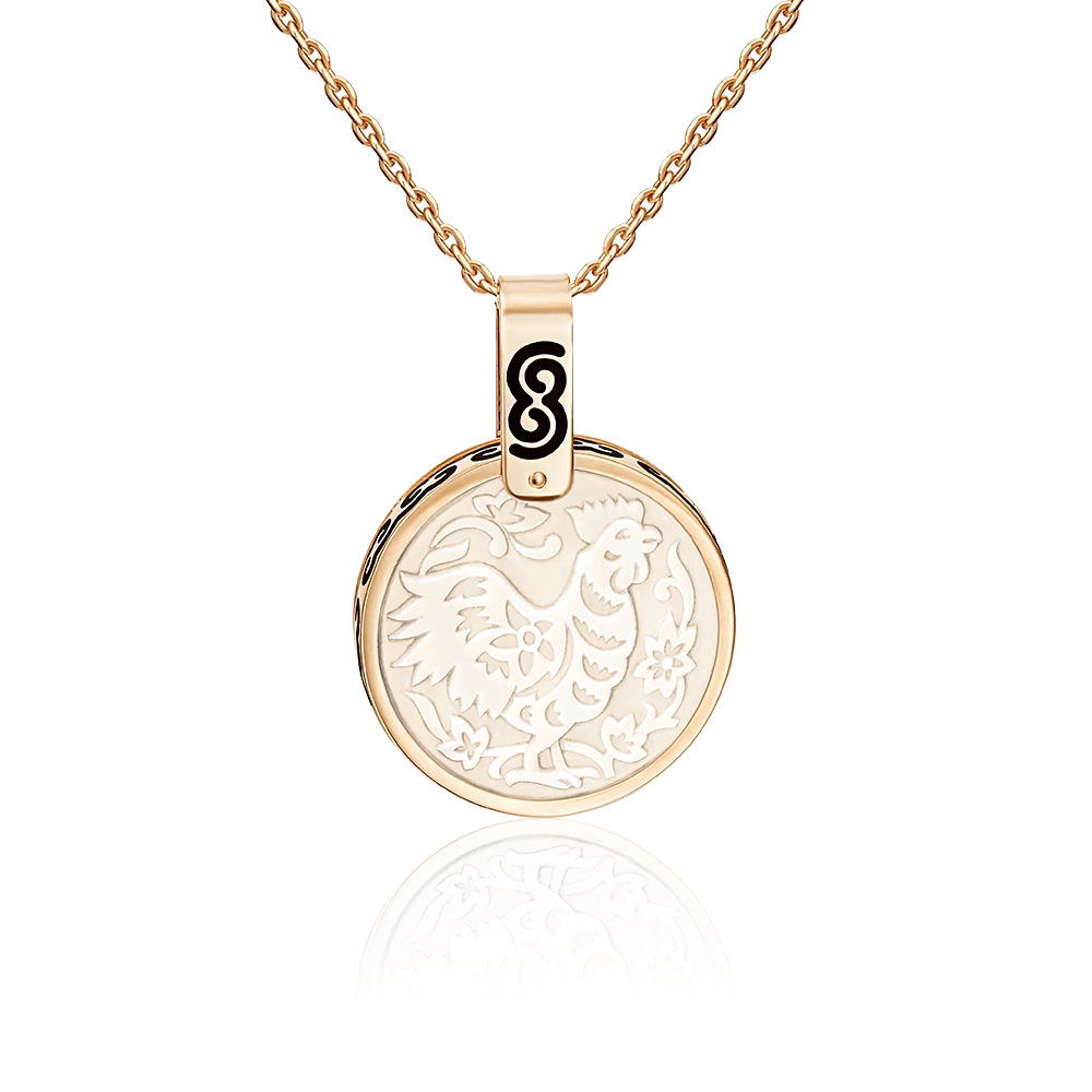 Подвеска «Год Петуха» из красного золота с бивнем мамонта и эмалью 03-2452-10-292-1110-46