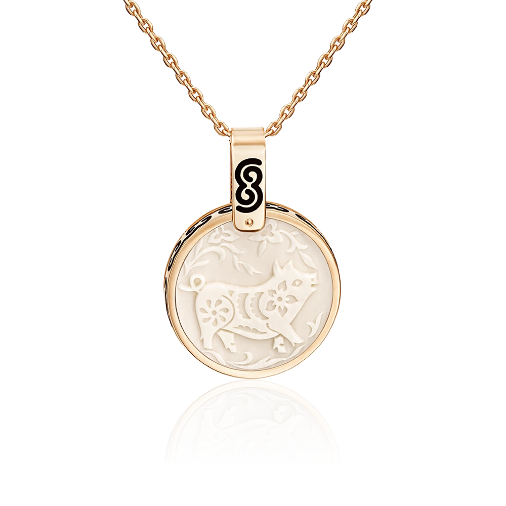 Подвеска «Год Свиньи» из красного золота с бивнем мамонта и эмалью 03-2452-12-292-1110-46