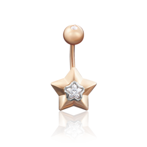 Пирсинг в пупок «Звезда» из комбинированного золота с фианитами 06-3319-00-501-1111-38