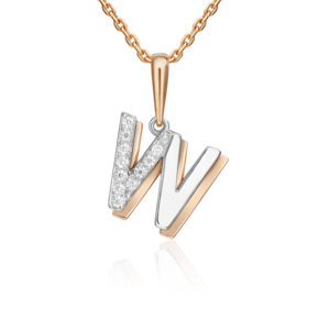 Подвеска «Буква W» из комбинированного золота с фианитами 03-3419-W-401-1111