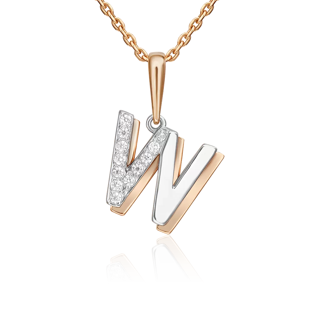 Подвеска «Буква W» из комбинированного золота с фианитами 03-3419-W-401-1111