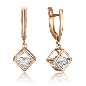 Серьги с английским замком из красного золота с фианитом 02-4343-00-401-1110