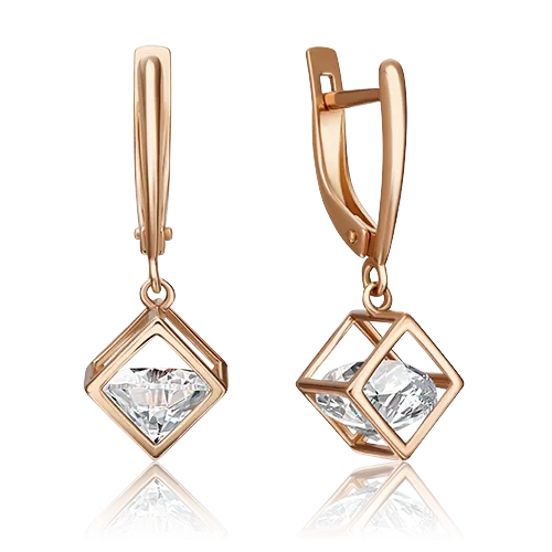 Серьги с английским замком из красного золота с фианитом 02-4343-00-401-1110