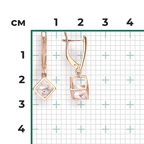 Серьги с английским замком из красного золота с фианитом 02-4343-00-401-1110