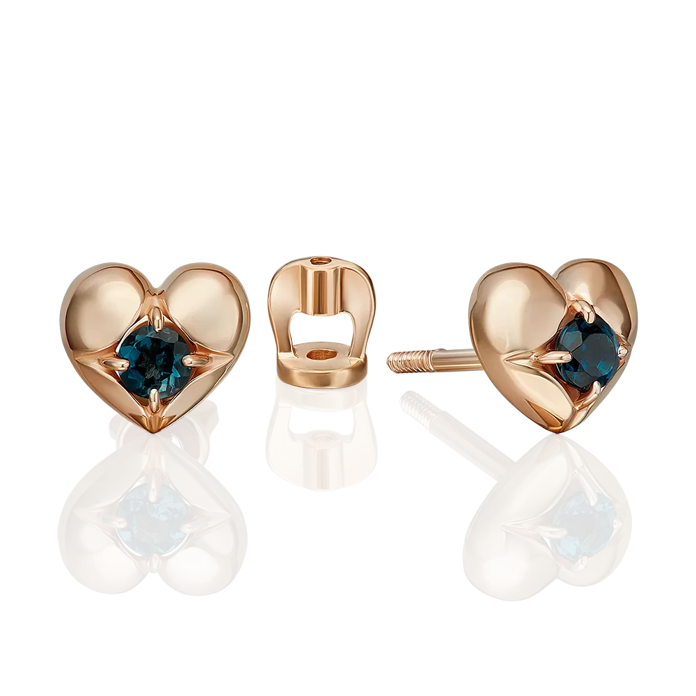 Серьги-пусеты «Сердца» из красного золота с топазом 02-5392-02-201-1110