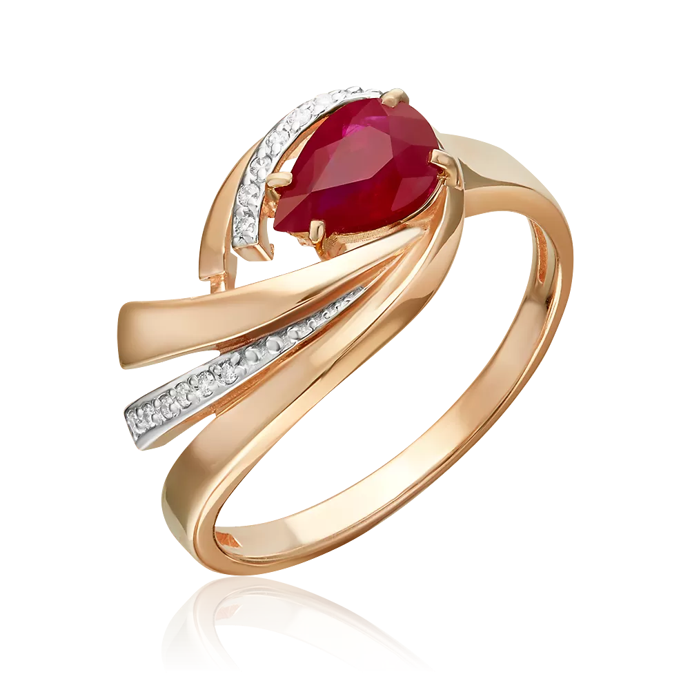 Кольцо из красного золота с рубином и бриллиантами 01-5866-00-107-1110