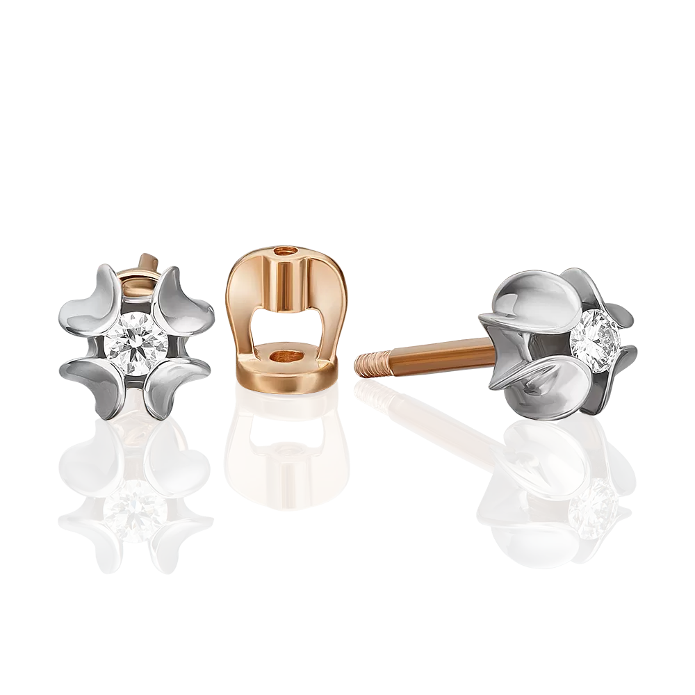 Серьги-пусеты из комбинированного золота с бриллиантом 02-5353-00-101-1111