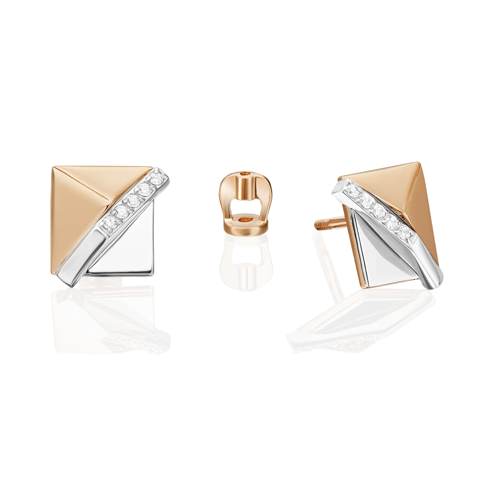 Серьги-пусеты из комбинированного золота с фианитами 02-5130-00-401-1111