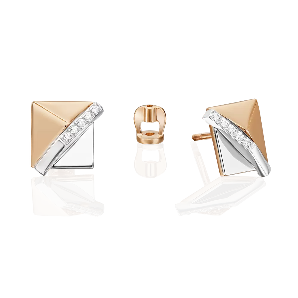 Серьги-пусеты из комбинированного золота с фианитами 02-5130-00-401-1111
