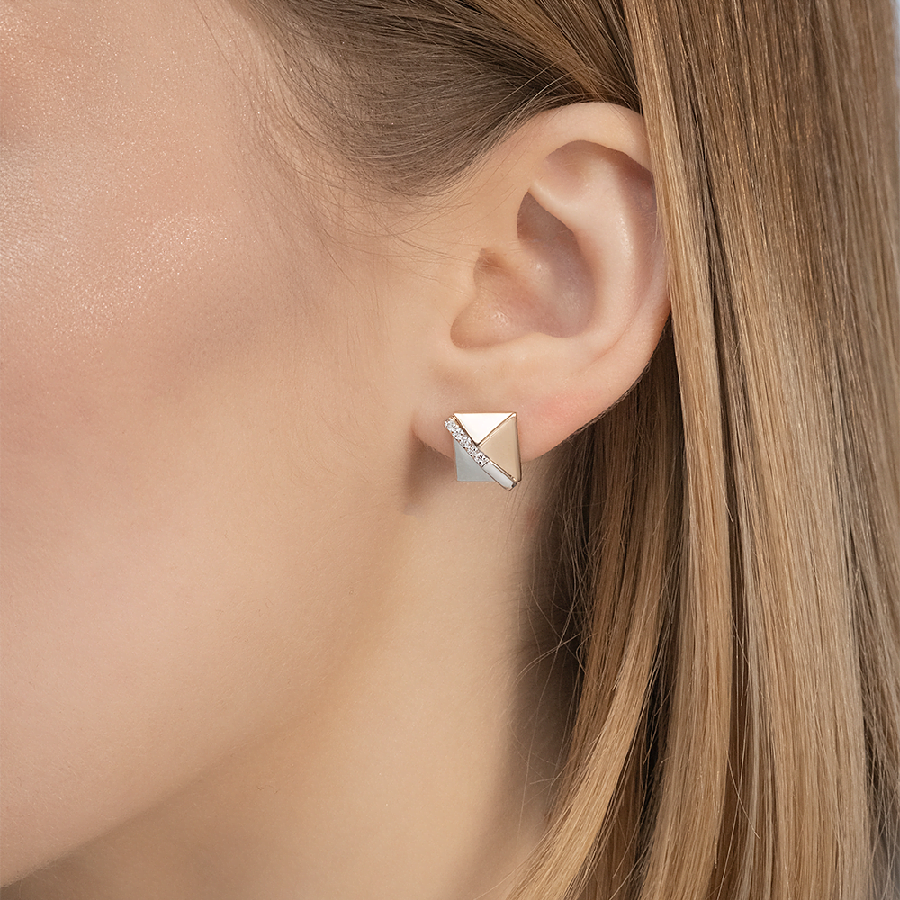 Серьги-пусеты из комбинированного золота с фианитами 02-5130-00-401-1111