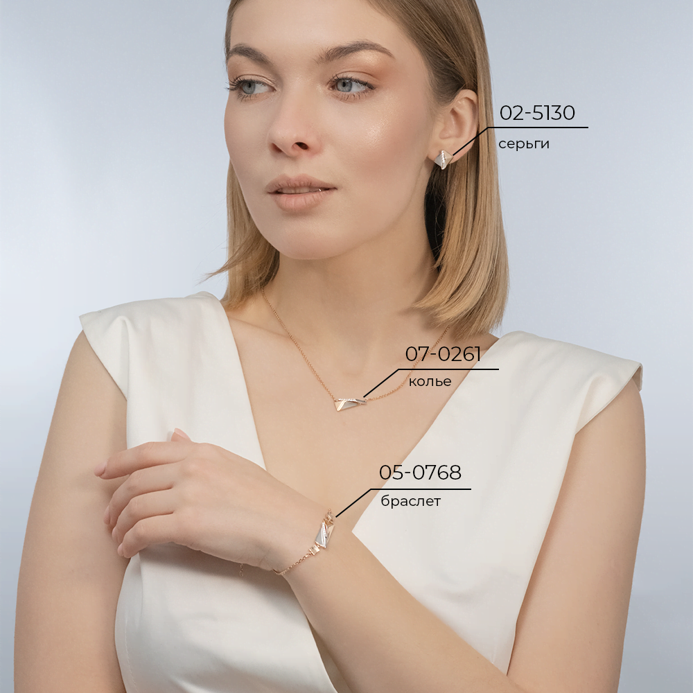 Серьги-пусеты из комбинированного золота с фианитами 02-5130-00-401-1111