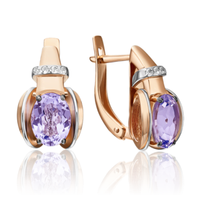 Серьги с английским замком из красного золота с аметистом и натуральными топазами white