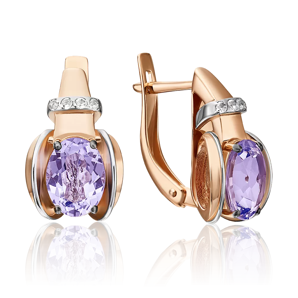 Серьги с английским замком из красного золота с аметистом и натуральными топазами white 02-4430-00-225-1110-57