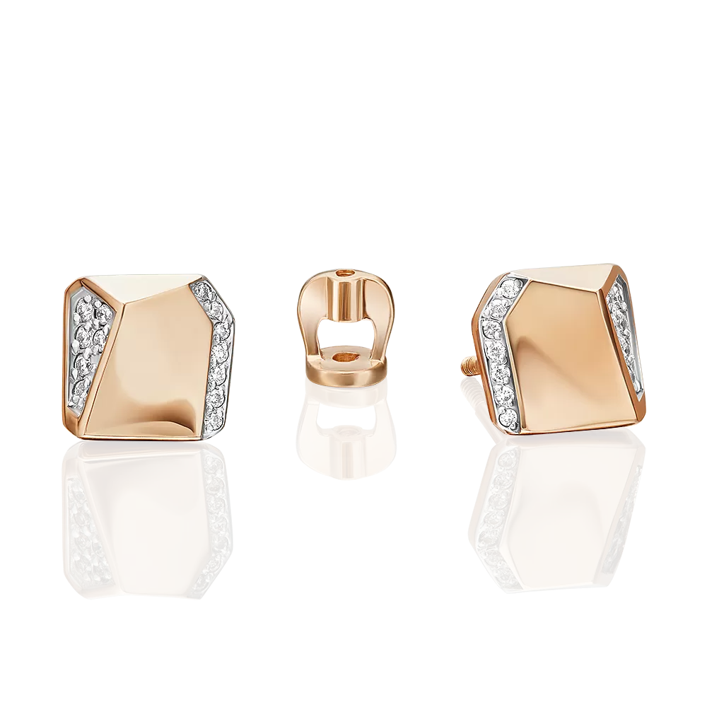 Серьги-пусеты из красного золота с бриллиантами 02-4080-00-101-1110-30