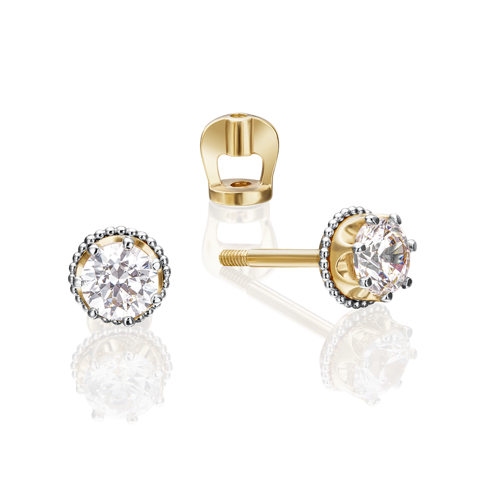 Серьги-пусеты из комбинированного золота с фианитом 02-4307-00-501-1121-38