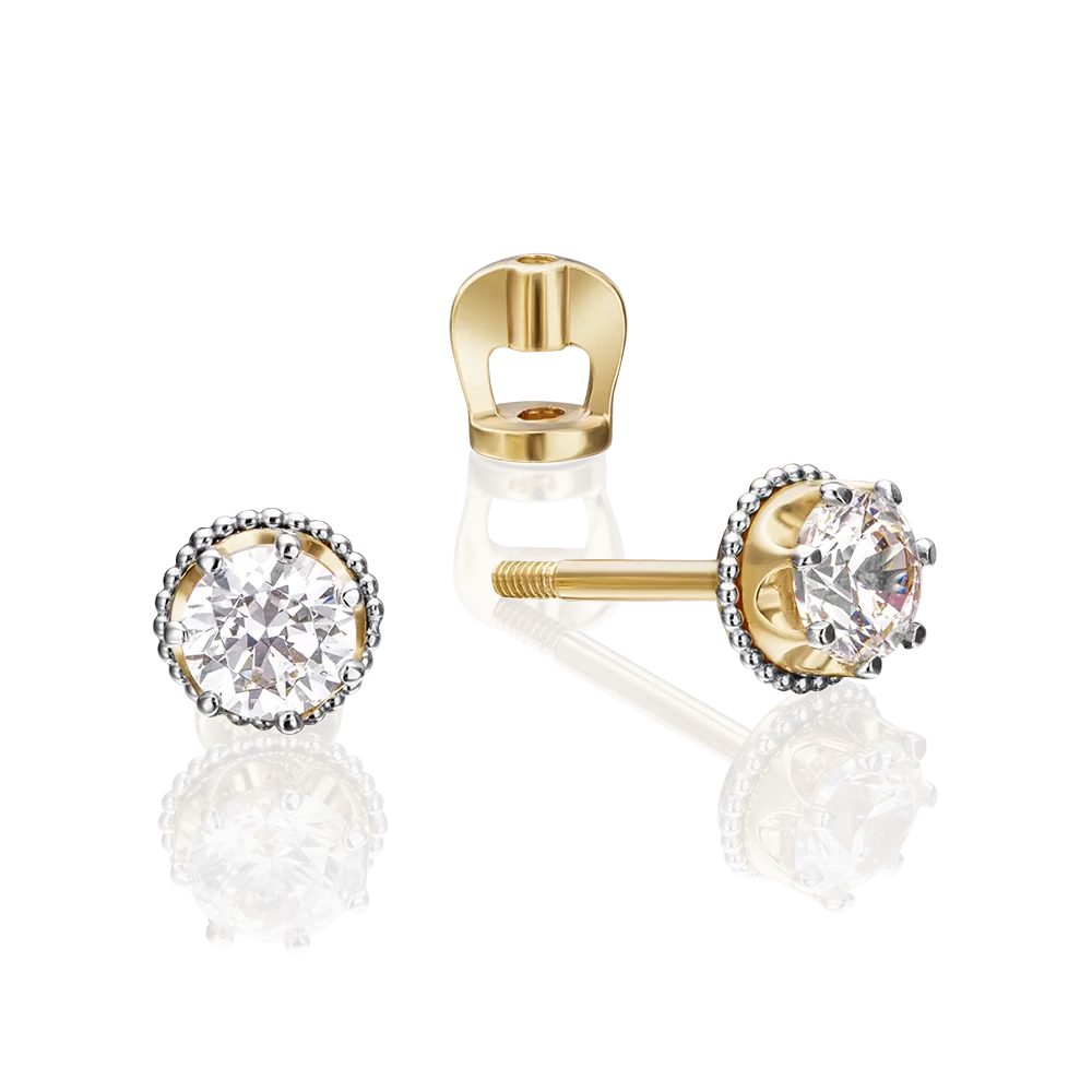 Серьги-пусеты из комбинированного золота с фианитом 02-4307-00-501-1121-38